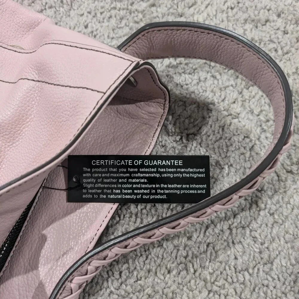 orYANY LEATHER HOBO BAG LIGHT PINK BRAIDED ACCENT‎ SHOULDER PURSE